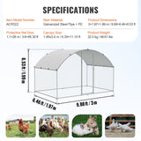 VEVOR Chicken Coop, 9.8x6.5x6.5ft Walk-in Large Metal Chicken Run for Yard with Waterproof Cover, Doom Roof Hen House with Security Lock for Outdoor