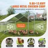 VEVOR Large Metal Chicken Coop, 3x3.93x1.99 m Walk-in Chicken Runs for Yard with Cover, Spire Roof Hen House with Security Lock for Outdoor and - Top-Down View