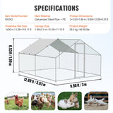 VEVOR Large Metal Chicken Coop, 3x3.93x1.99 m Walk-in Chicken Runs for Yard with Cover, Spire Roof Hen House with Security Lock for Outdoor and