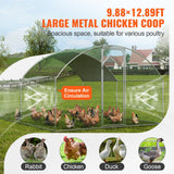 VEVOR Large Metal Chicken Coop, 9.8x12.9x6.5 ft Walk in Chicken Run for Yard with Waterproof Cover, Doom Roof Hen House with Security Lock for Outdoor