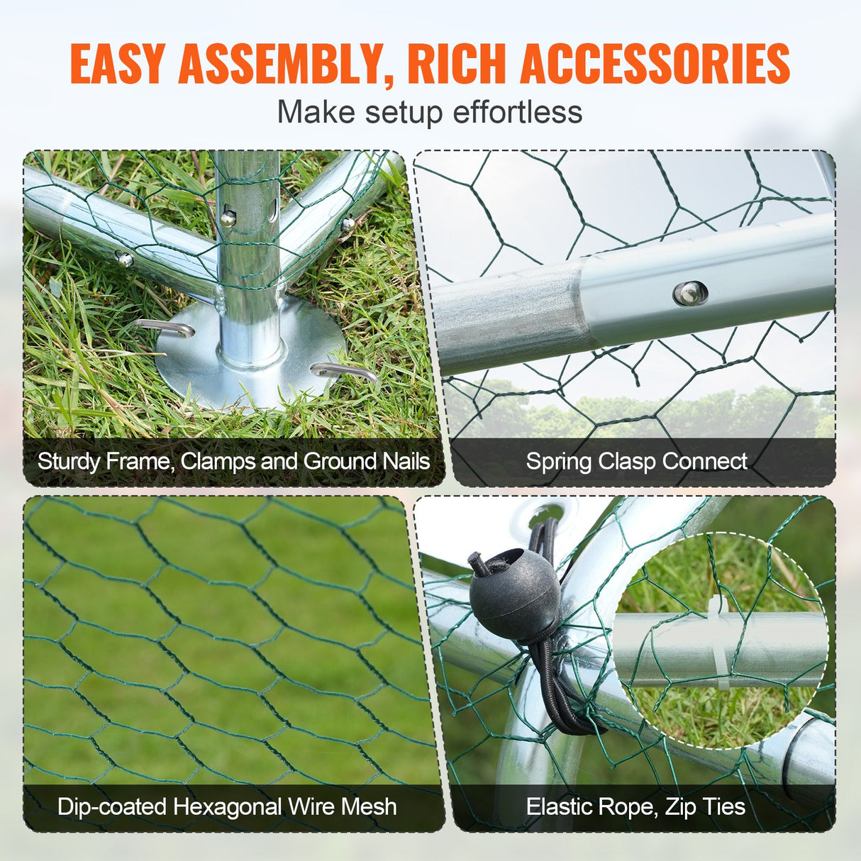 VEVOR Large Metal Chicken Coop, 9.8x12.9x6.5 ft Walk in Chicken Run for Yard with Waterproof Cover, Doom Roof Hen House with Security Lock for Outdoor and Backyard, Farm, Duck Rabbit Cage Poultry Pen