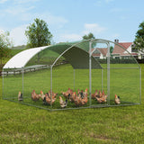 VEVOR Large Metal Chicken Coop, 9.8x12.9x6.5 ft Walk in Chicken Run for Yard with Waterproof Cover, Doom Roof Hen House with Security Lock for Outdoor and Backyard, Farm, Duck Rabbit Cage Poultry Pen - Low Angle