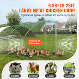 VEVOR Large Metal Chicken Coop with Run, 9.8x19.3x6.5 ft Walk-in Chicken Runs for Yard with Cover, Doom Roof Hen House with Security Lock for Outdoor