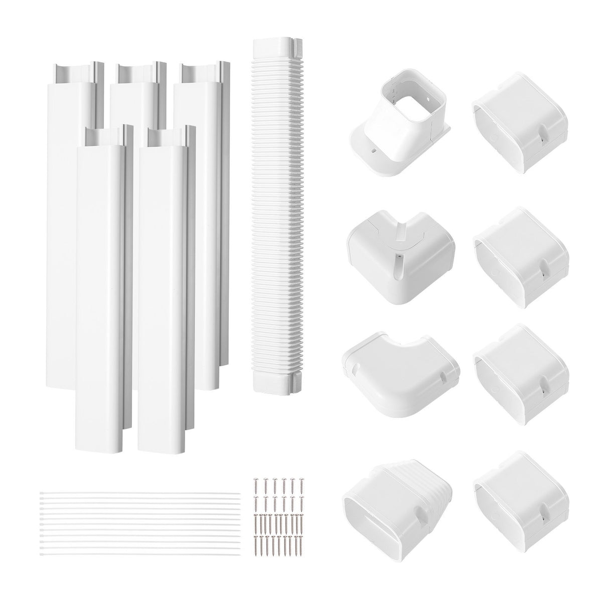 VEVOR Mini Split Line Set Cover 76.2mm W 3110mm L, PVC Decorative Pipe Line Cover For Air Conditioner with 5 Straight Ducts & Full Components Easy to