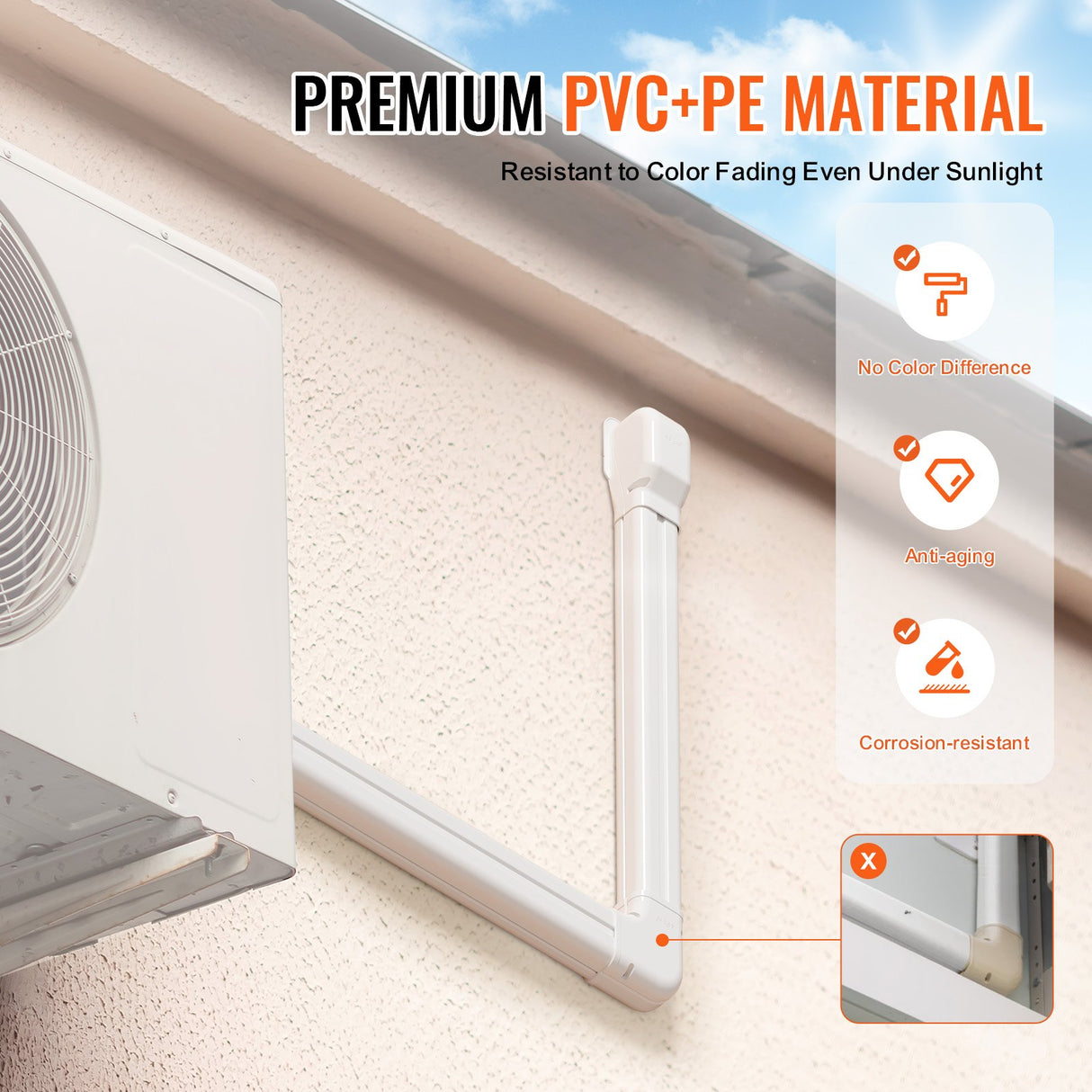 VEVOR Mini Split Line Set Cover 76.2mm W 4830mm L, PVC Decorative Pipe Line Cover For Air Conditioner with 4 Straight Ducts & Full Components Easy to