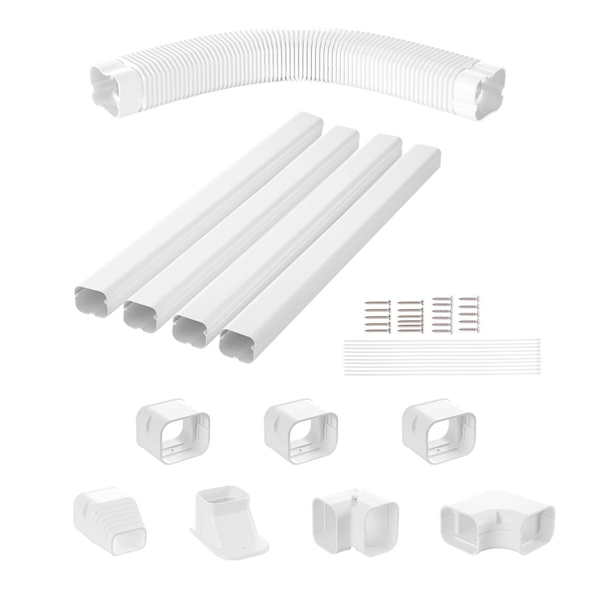 VEVOR Mini Split Line Set Cover 76.2mm W 4830mm L, PVC Decorative Pipe Line Cover For Air Conditioner with 4 Straight Ducts & Full Components Easy to