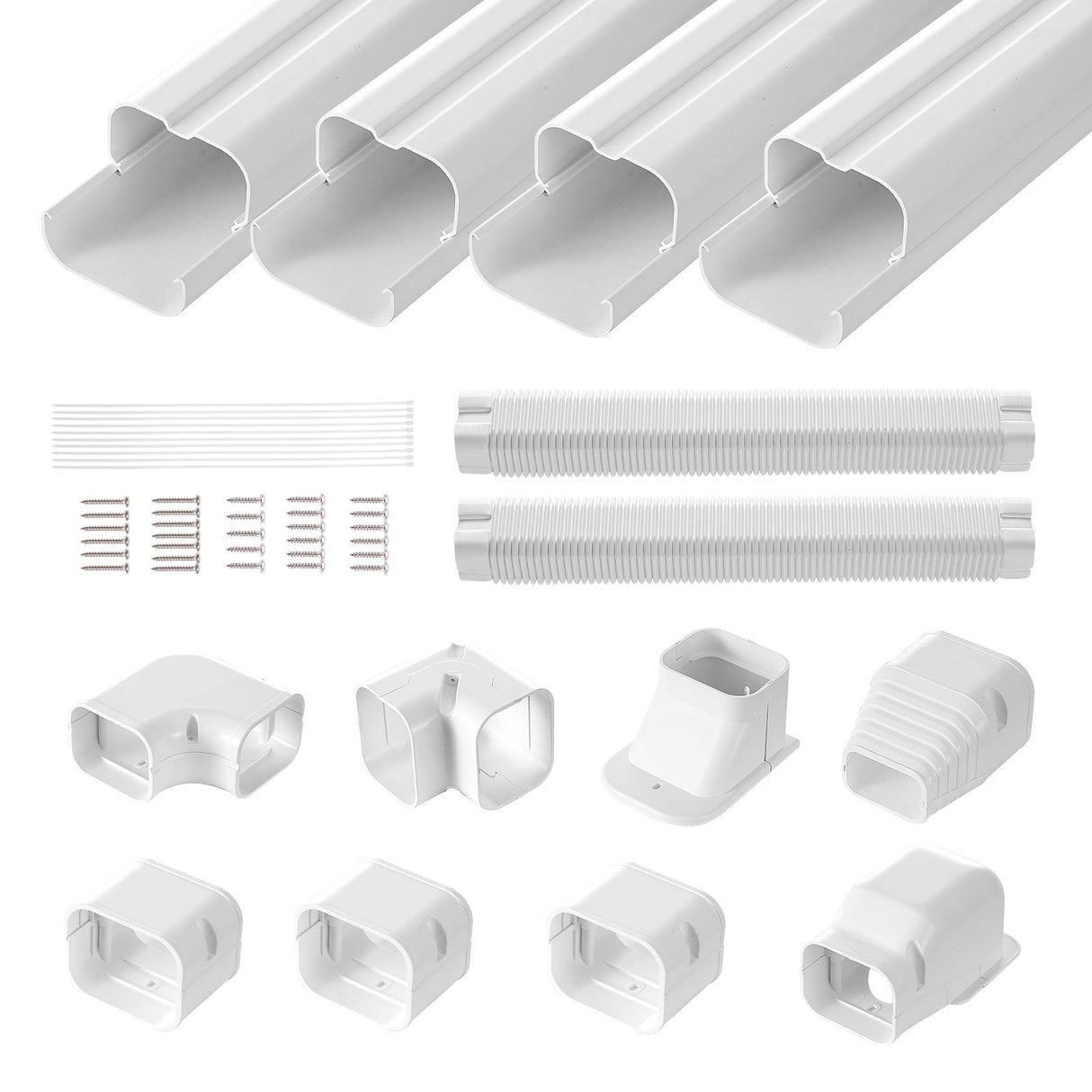 VEVOR Mini Split Line Set Cover 76.2mm W 5350mm L, PVC Decorative Pipe Line Cover For Air Conditioner with 4 Straight Ducts & Full Components Easy to