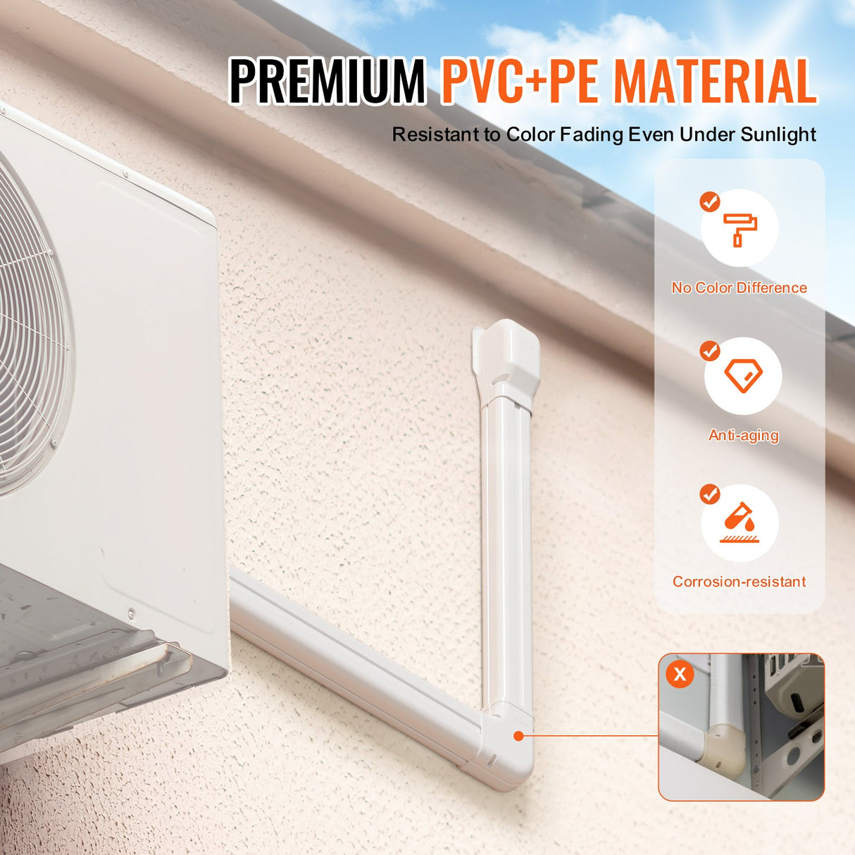 VEVOR Mini Split Line Set Cover 76.2mm W 5350mm L, PVC Decorative Pipe Line Cover For Air Conditioner with 4 Straight Ducts & Full Components Easy to Install, Paintable for Heat Pumps, White