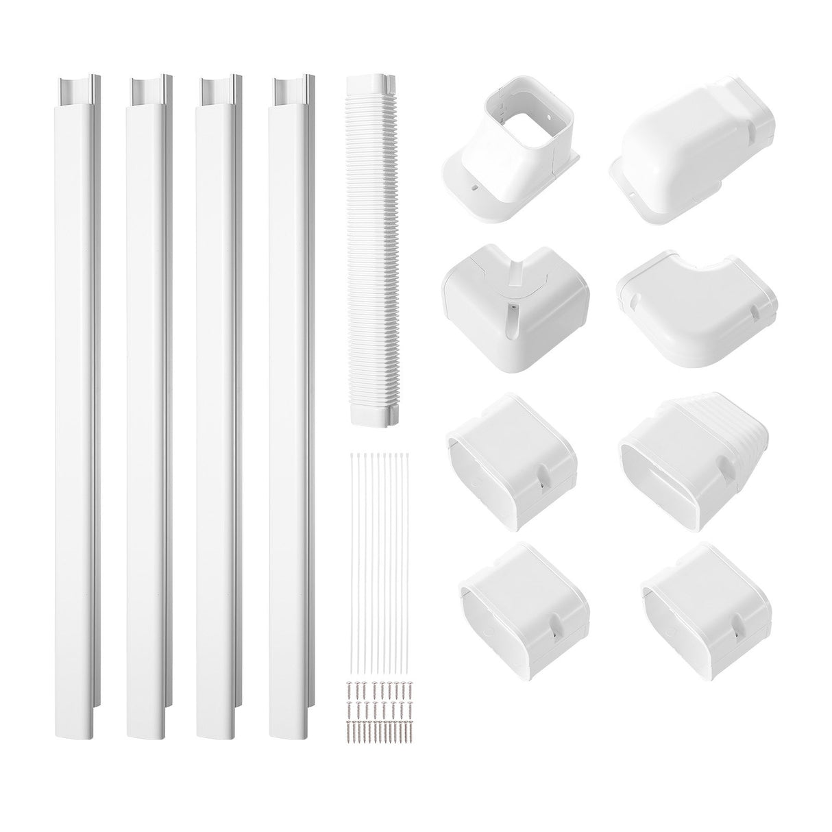 VEVOR Mini Split Line Set Cover 76.2mm W 5350mm L, PVC Decorative Pipe Line Cover For Air Conditioner with 4 Straight Ducts & Full Components Easy to Install, Paintable for Heat Pumps, White