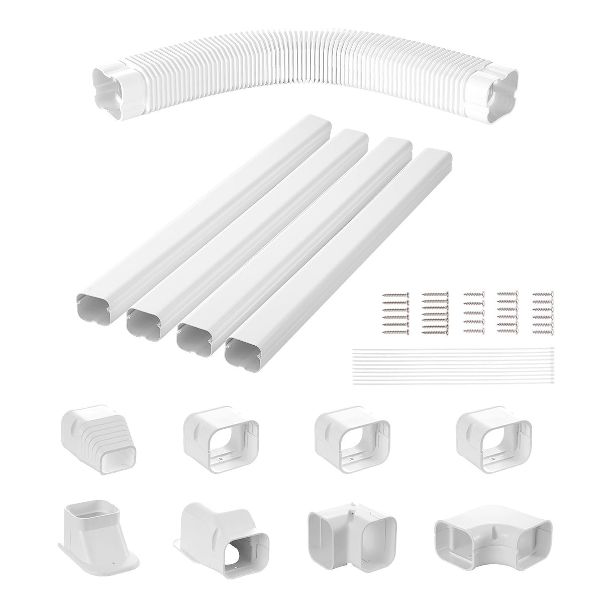 VEVOR Mini Split Line Set Cover 76.2mm W 5350mm L, PVC Decorative Pipe Line Cover For Air Conditioner with 4 Straight Ducts & Full Components Easy to Install, Paintable for Heat Pumps, White