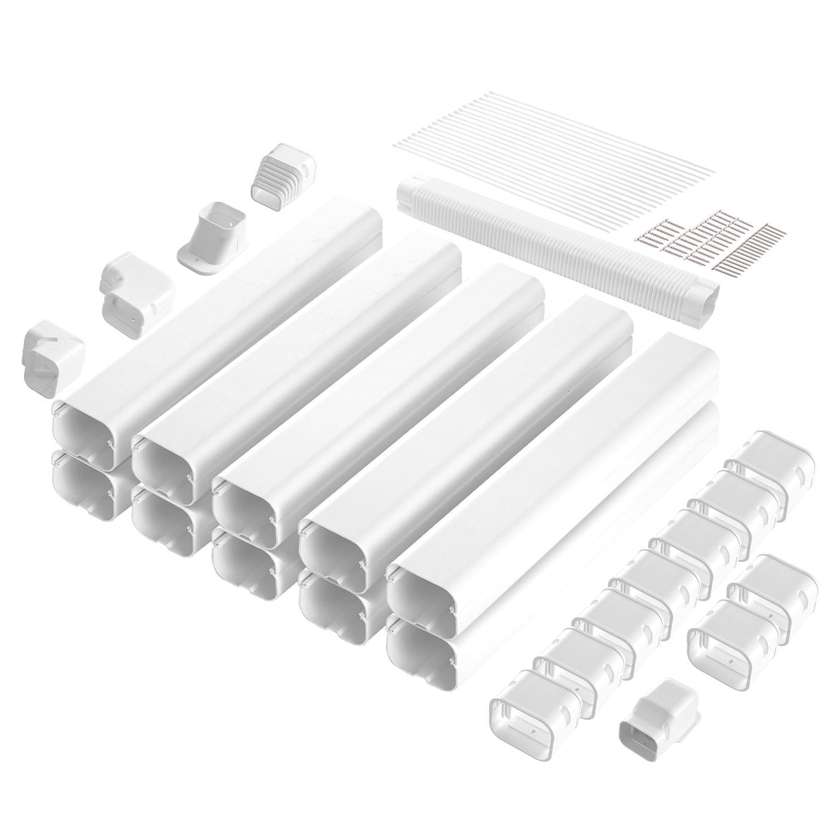VEVOR Mini Split Line Set Cover 76.2mm W 5400mm L, PVC Decorative Pipe Line Cover For Air Conditioner with 10 Straight Ducts & Full Components Easy to