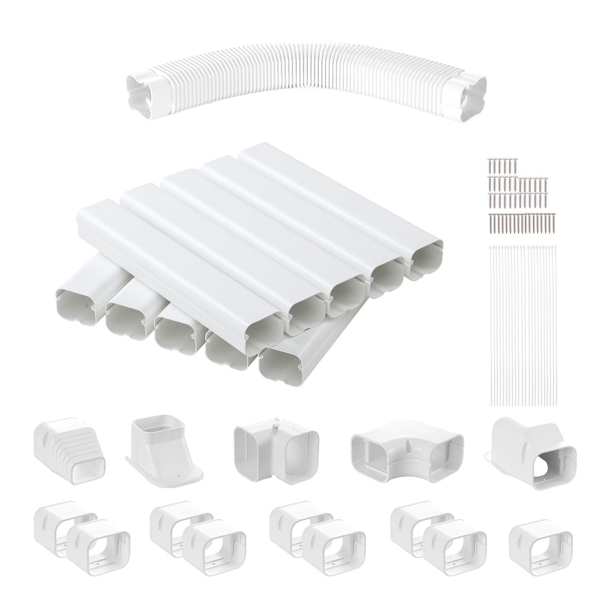 VEVOR Mini Split Line Set Cover 76.2mm W 5400mm L, PVC Decorative Pipe Line Cover For Air Conditioner with 10 Straight Ducts & Full Components Easy to
