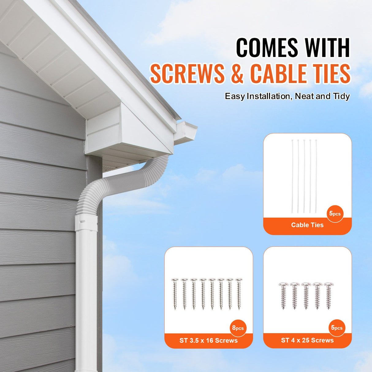 VEVOR Mini Split Line Set Cover 76.2mm W 2270mm L, PVC Decorative Pipe Line Cover For Air Conditioner with 2 Straight Ducts & Full Components Easy to