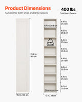 VEVOR 8-Tier Narrow Bookshelf 180cm Wooden Open Bookcase Adjustable Shelf White - Front View