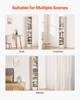 VEVOR 8-Tier Narrow Bookshelf 180cm Wooden Open Bookcase Adjustable Shelf White - 45-Degree Angle