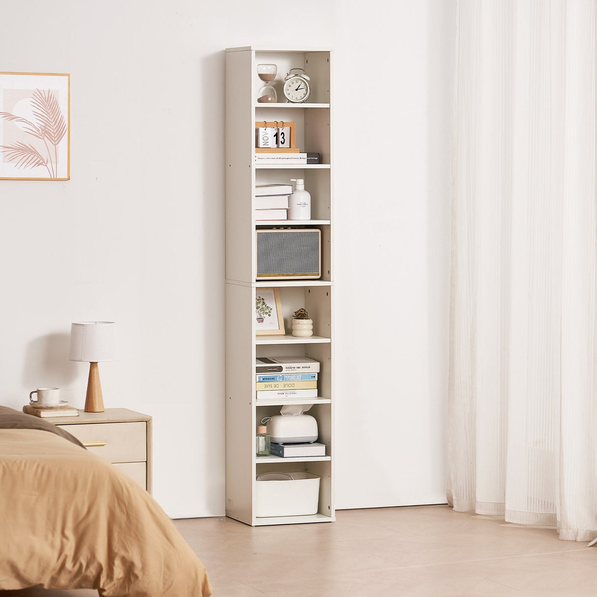VEVOR 8-Tier Narrow Bookshelf 180cm Wooden Open Bookcase Adjustable Shelf White