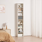VEVOR 8-Tier Narrow Bookshelf 180cm Wooden Open Bookcase Adjustable Shelf White - Close-Up Angle