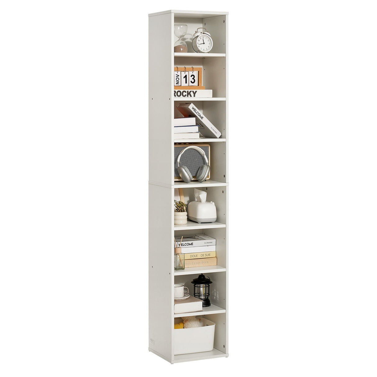 VEVOR 8-Tier Narrow Bookshelf 180cm Wooden Open Bookcase Adjustable Shelf White