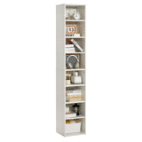 VEVOR 8-Tier Narrow Bookshelf 180cm Wooden Open Bookcase Adjustable Shelf White - Low Angle