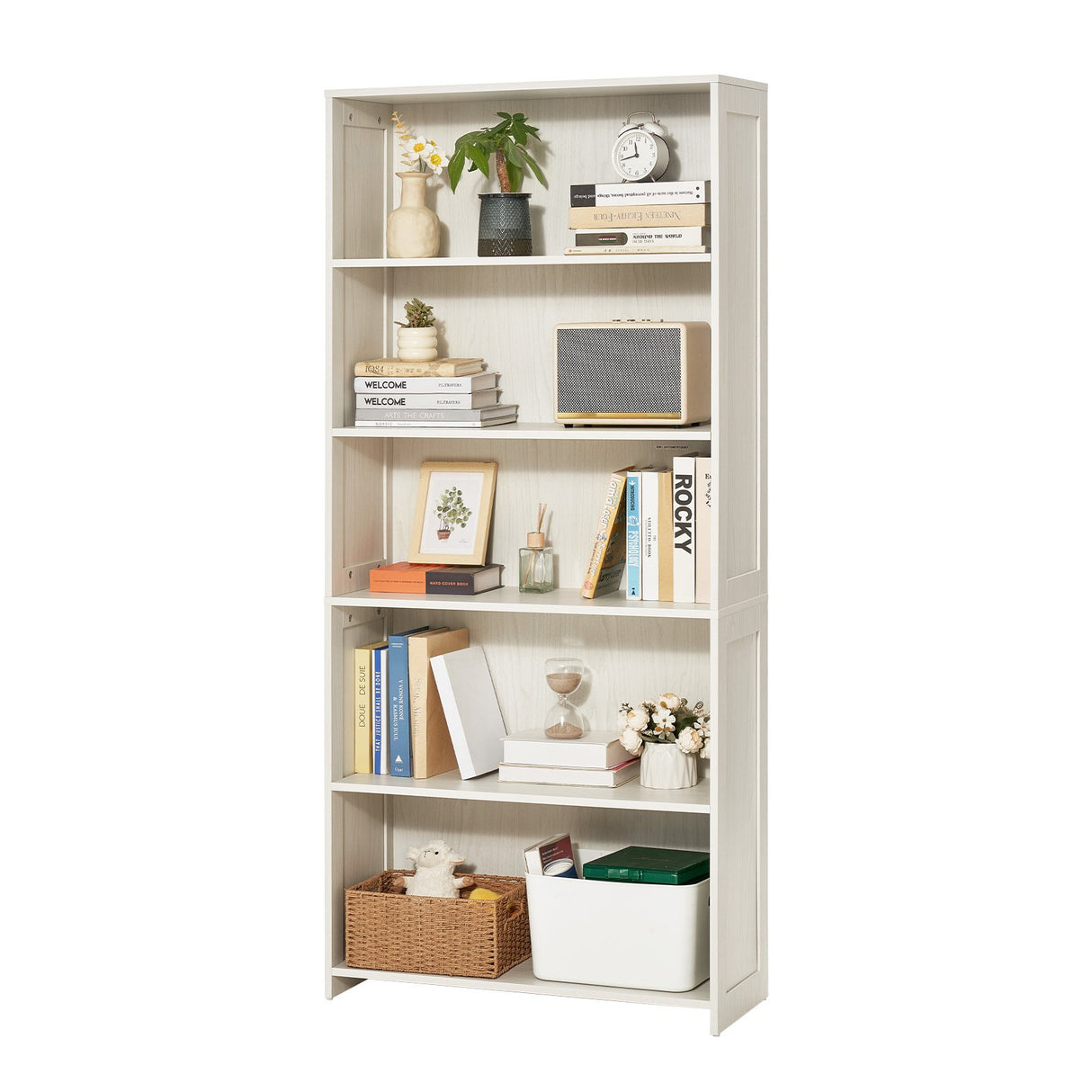 VEVOR 5-Tier Wide Bookshelf 173cm Wooden Freestanding Open Bookcase Shelf White