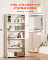 VEVOR 5-Tier Wide Bookshelf 173cm Wooden Freestanding Open Bookcase Shelf White - Side View