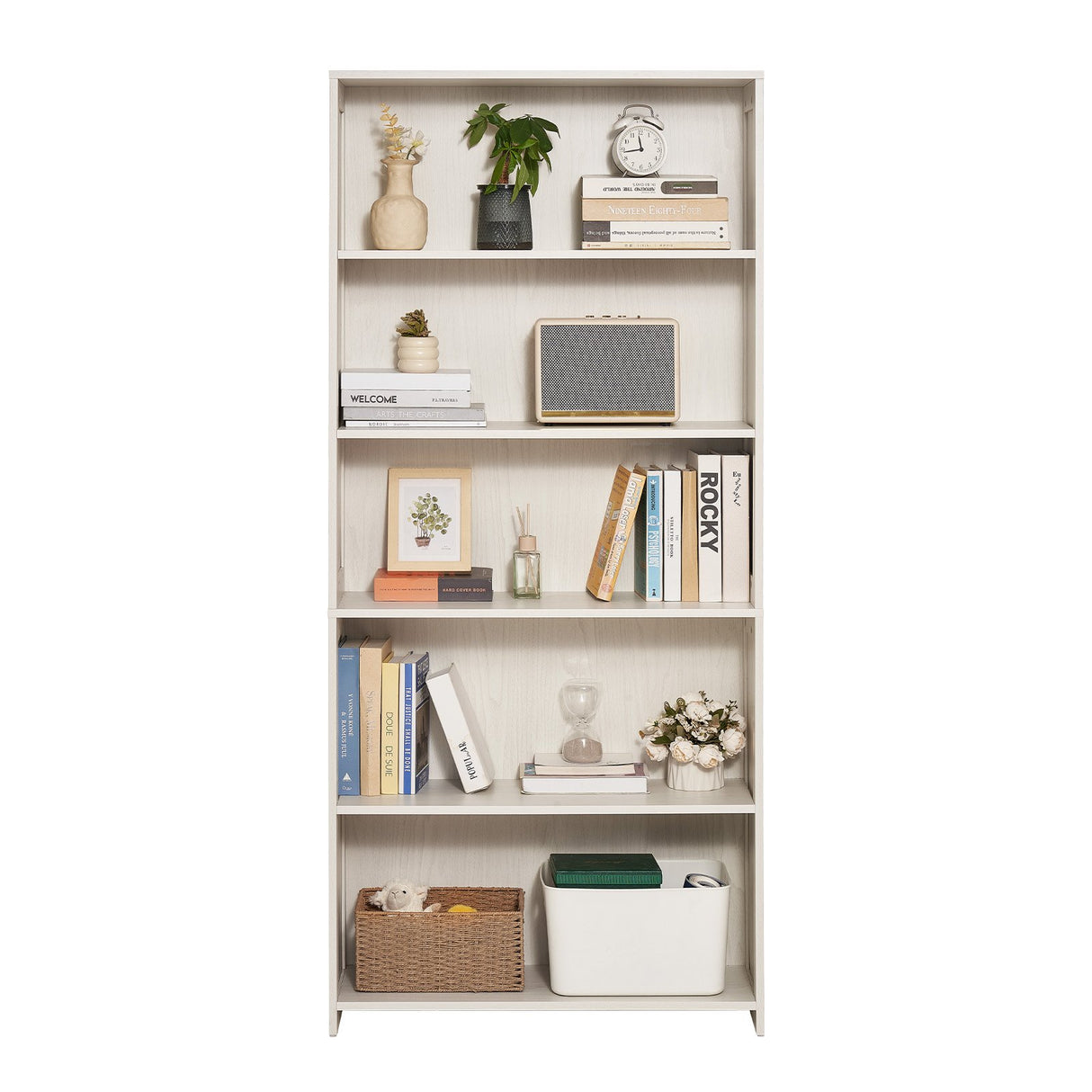 VEVOR 5-Tier Wide Bookshelf 173cm Wooden Freestanding Open Bookcase Shelf White