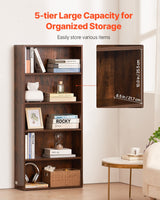 VEVOR 5-Tier Narrow Bookshelf 134cm Wooden Open Bookcase Adjustable Shelf Brown - Front View