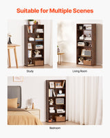 VEVOR 5-Tier Narrow Bookshelf 134cm Wooden Open Bookcase Adjustable Shelf Brown - 45-Degree Angle