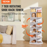 VEVOR 7-Tier Rotating Shoe Rack Tower 360°Spinning Shoe Display with Base Black - Front View
