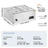 VEVOR Commercial Electric Food Warmer Countertop Buffet 4*12 Qt Pan Bain Marie - Close-Up Angle