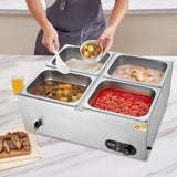 VEVOR Commercial Electric Food Warmer Countertop Buffet 4*12 Qt Pan Bain Marie - Low Angle