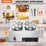 VEVOR Commercial Soup Warmer Soup Station with 4*7.4Qt Pot Soup Kettle Warmer - Front View