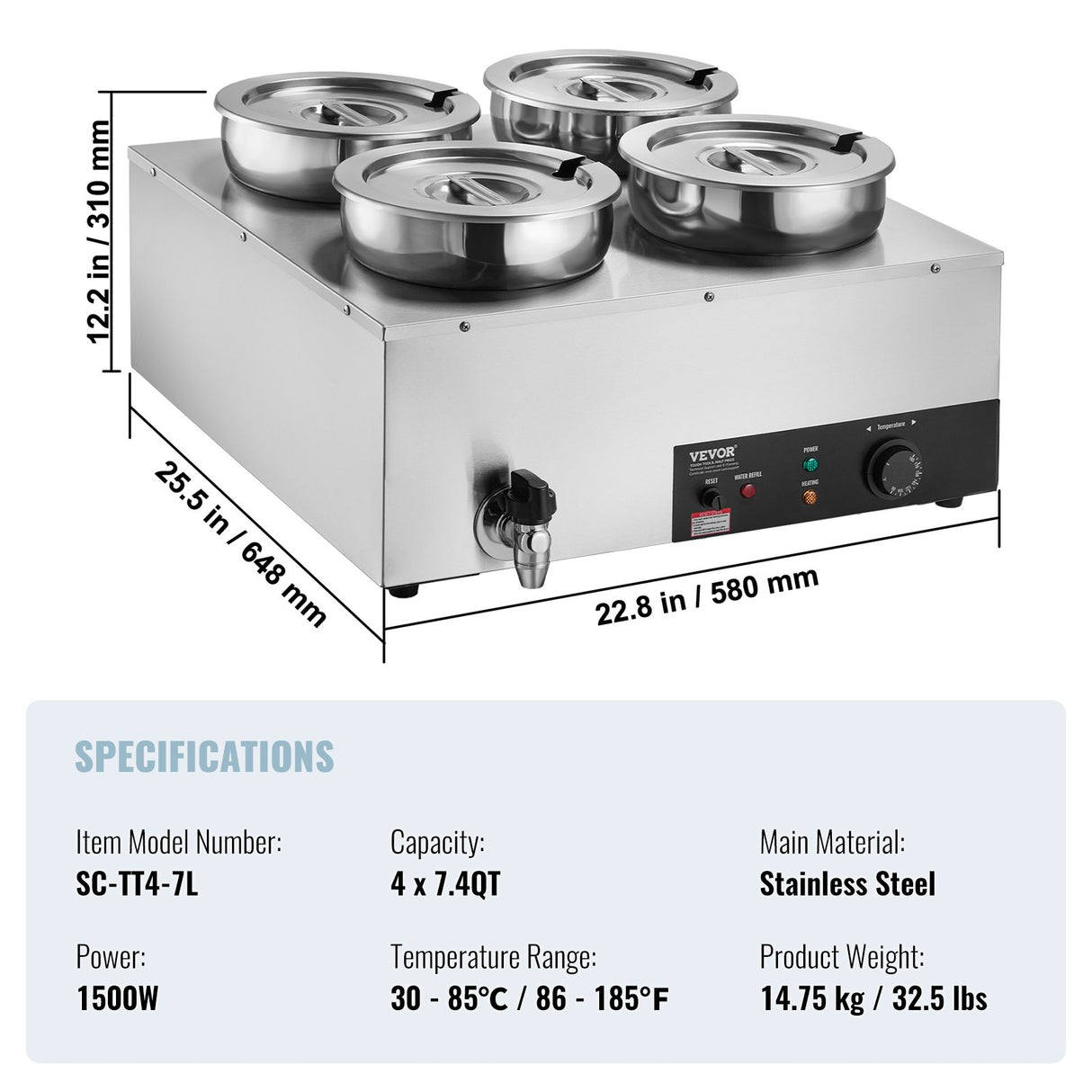 VEVOR Commercial Soup Warmer Soup Station with 4*7.4Qt Pot Soup Kettle Warmer