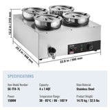 VEVOR Commercial Soup Warmer Soup Station with 4*7.4Qt Pot Soup Kettle Warmer - Close-Up Angle