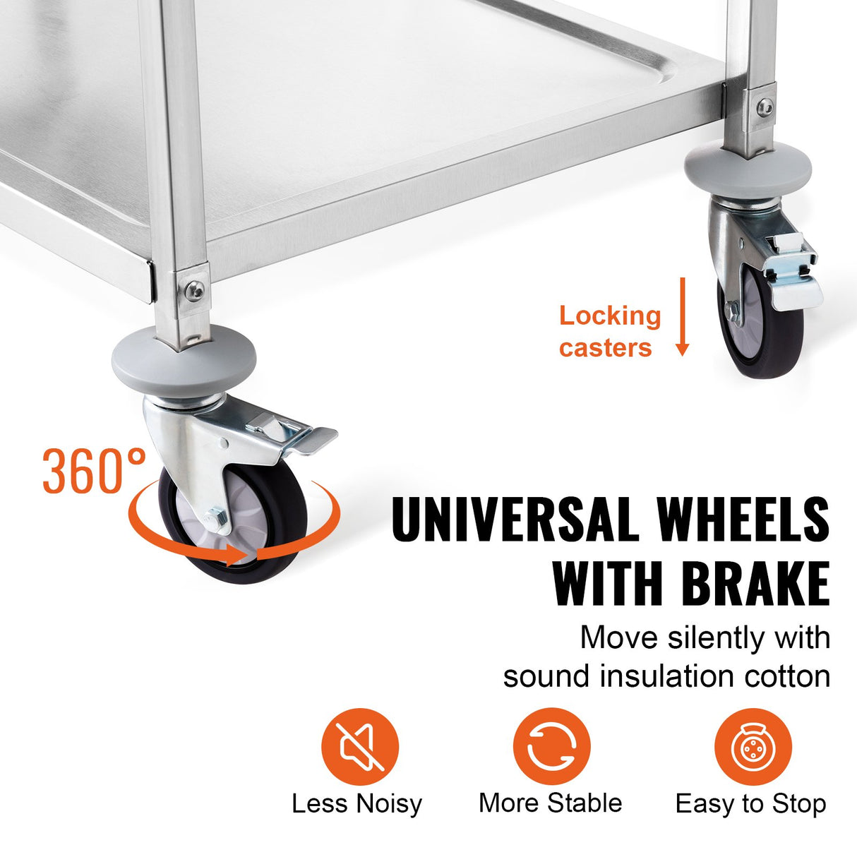 VEVOR 3-Tier Utility Cart Rolling Cart on Wheels 37.5"x20"x37.7" 450 LBS 6 Hooks
