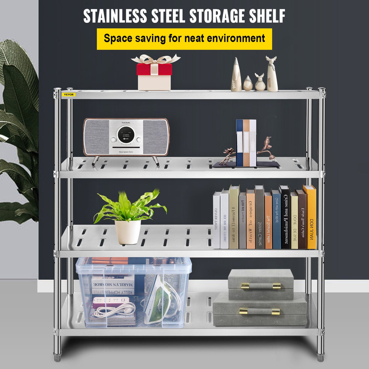 VEVOR Garage Shelf Heavy Duty Shelving 4-Tier 150x45x155cm Stainless Steel