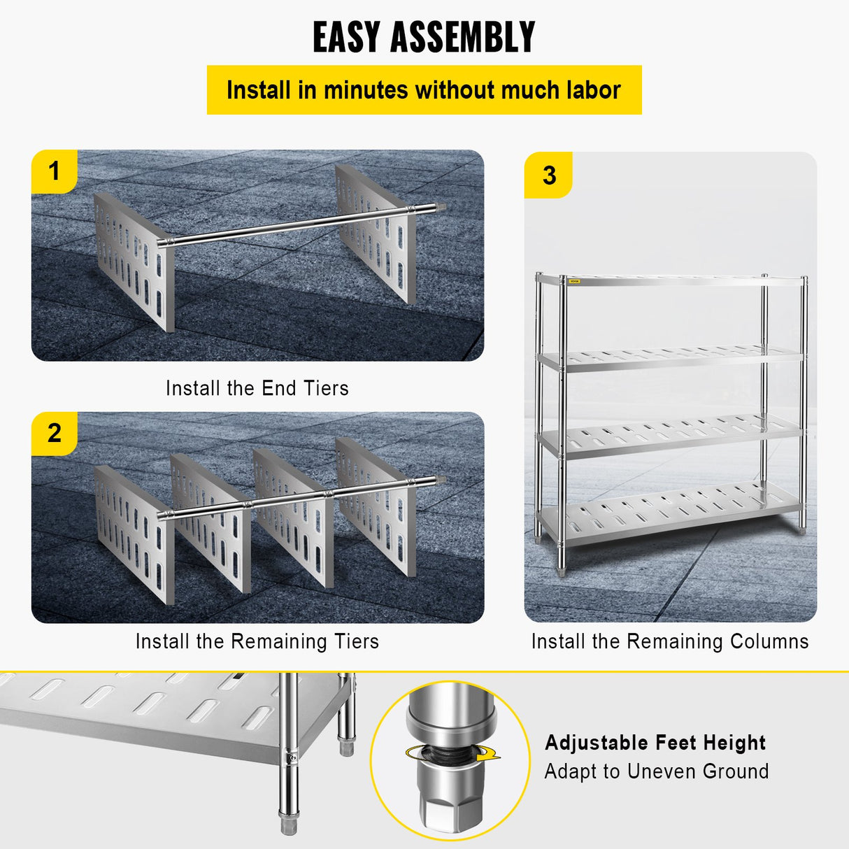 VEVOR Garage Shelf Heavy Duty Shelving 4-Tier 150x45x155cm Stainless Steel