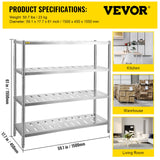 VEVOR Garage Shelf Heavy Duty Shelving 4-Tier 150x45x155cm Stainless Steel - Close-Up Angle