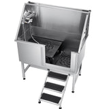 VEVOR 127 cm Dog Grooming Bath Tub Stainless Steel w Stairs Water Filter