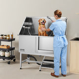 VEVOR 127 cm Dog Grooming Bath Tub Stainless Steel w Stairs Water Filter - Close-Up Angle