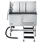 VEVOR 127 cm Dog Grooming Bath Tub Stainless Steel w Stairs Water Filter