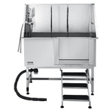VEVOR 127 cm Dog Grooming Bath Tub Stainless Steel w Stairs Water Filter - Low Angle