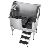 VEVOR 127 cm Dog Grooming Bath Tub Stainless Steel w Stairs Water Filter