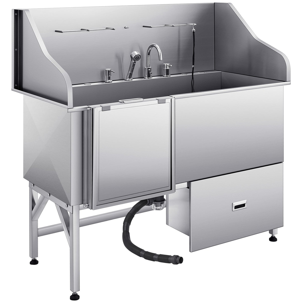VEVOR 155 cm Dog Grooming Bath Tub Stainless Steel w Ramp Water Filter Left