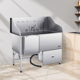 VEVOR 155 cm Dog Grooming Bath Tub Stainless Steel w Ramp Water Filter Left - Low Angle