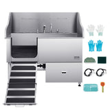 VEVOR 155 cm Dog Grooming Bath Tub Stainless Steel w Ramp Water Filter Left - Extra Image