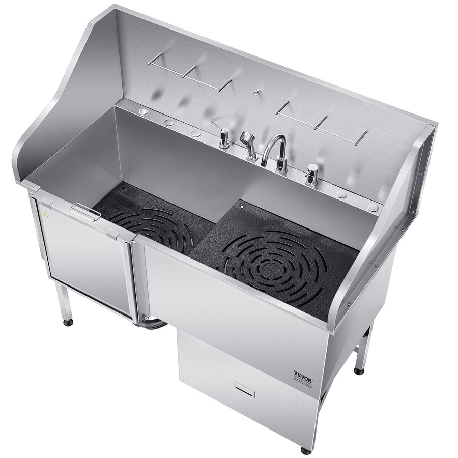 VEVOR 155 cm Dog Grooming Bath Tub Stainless Steel w Ramp Water Filter Left