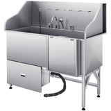 VEVOR 155 cm Dog Grooming Bath Tub Stainless Steel w Ramp Water Filter