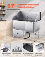 VEVOR 155 cm Dog Grooming Bath Tub Stainless Steel w Ramp Water Filter, image 2
