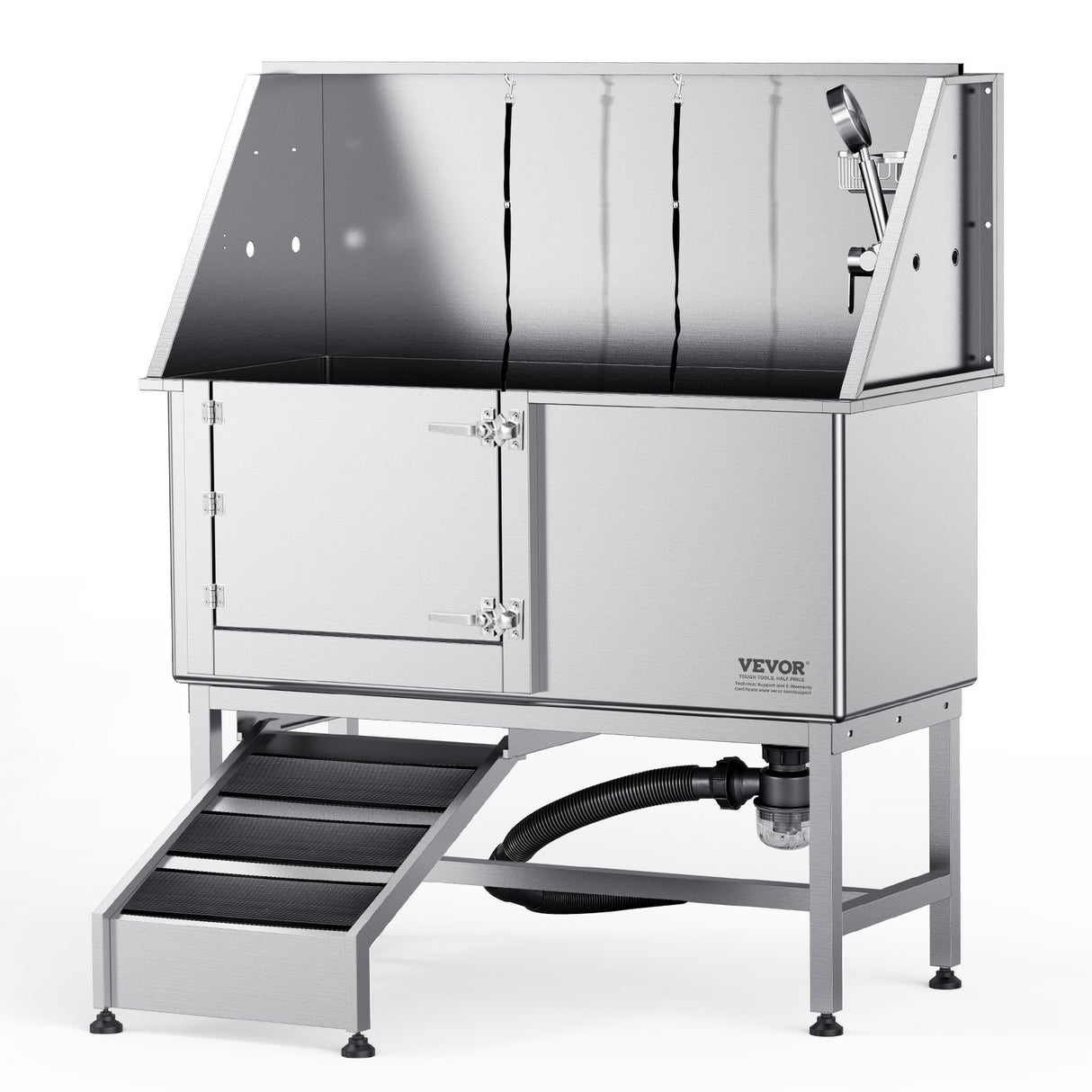 VEVOR 1.57M Pet Dog Bathing Station w/Ramp, Professional Stainless Steel Dog Grooming Tub w/ Soap Box, Faucet,Rich Accessory,Bathtub for Large,Medium,